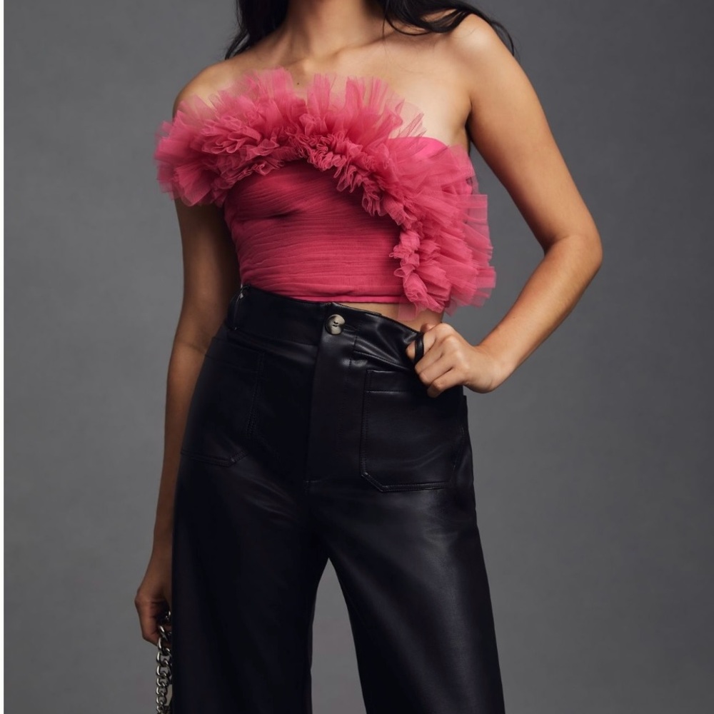 Pink tube top with ruffle